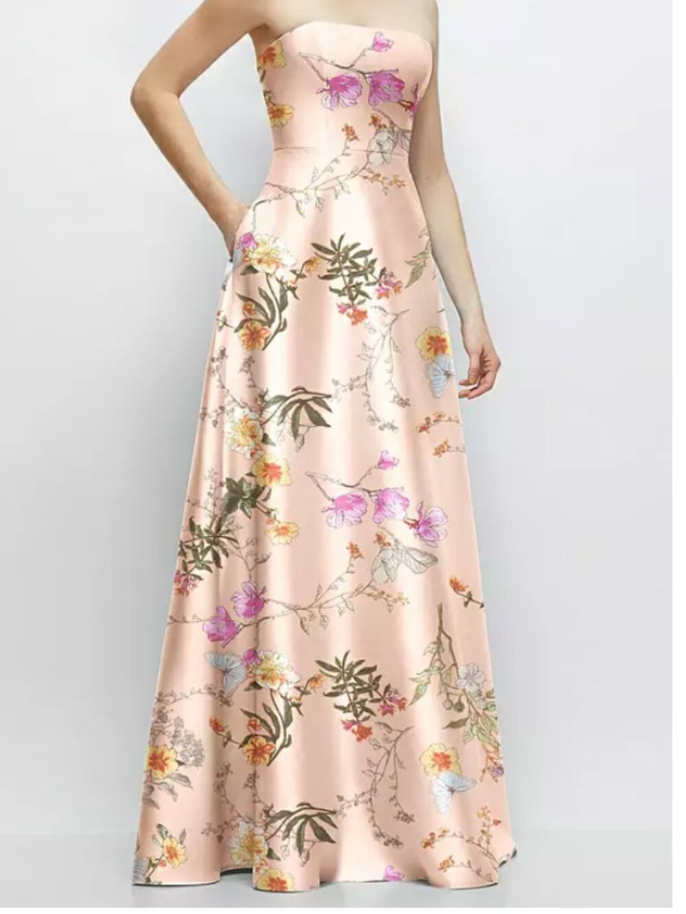 Alfred Sung x Dessy Floral Satin Bridesmaid Gown